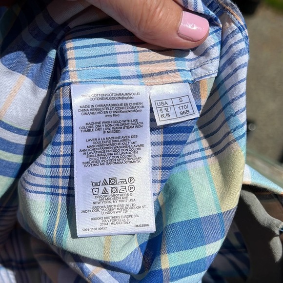 Brooks Brothers Mens button down shirt plaid checkered blue size S short sleeves - Picture 7 of 14